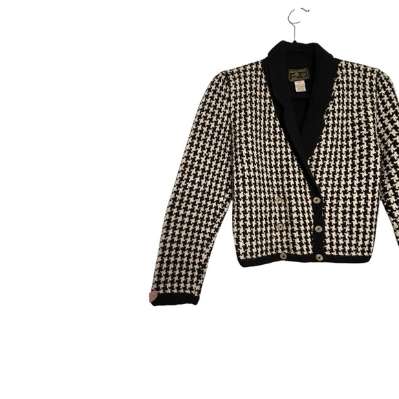 South Wool 100% Virgin Wool Houndstooth Pattern Puff Shoulder Knit Cardigan Sz S - Picture 5 of 9
